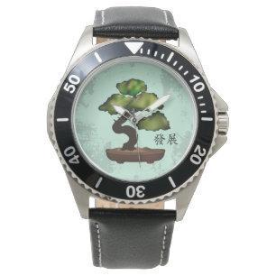 Green Bonsai grunge Hintergrund "Growth" Armbanduhr