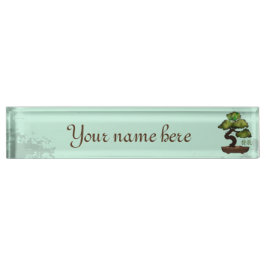 Green Bonsai grunge Hintergrund "Growth" Namensplakette