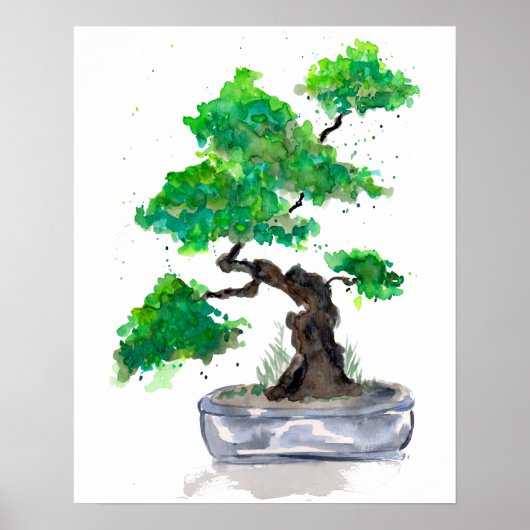 Green Bonsai Watercolor Poster Print (Vorne)