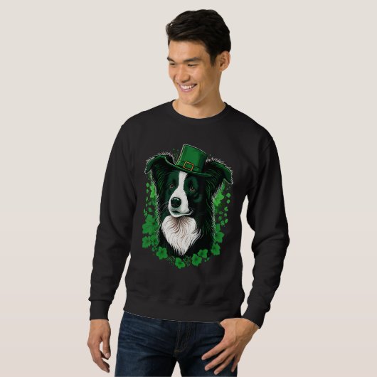 Green Border Collie shamrock St Patricks Day Borde Sweatshirt (Vorne ganz)