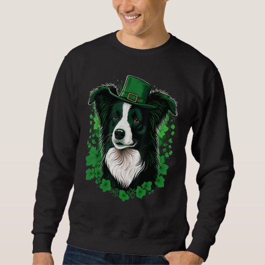 Green Border Collie shamrock St Patricks Day Borde Sweatshirt (Vorderseite)