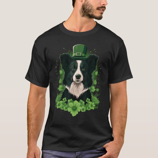 Green Border Collie shamrock St Patricks Day Borde T-Shirt (Vorderseite)