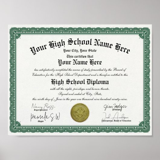 Green Border High / Zuhause School Diploma Poster (Vorne)