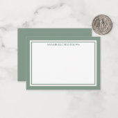 Green Border Minimalist Name Monogram Mitteilungskarte (Vorderseite/Rückseite Beispiel)