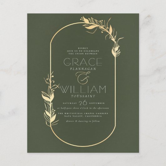 Green Botanical Gold Frame Wedding (Vorderseite)