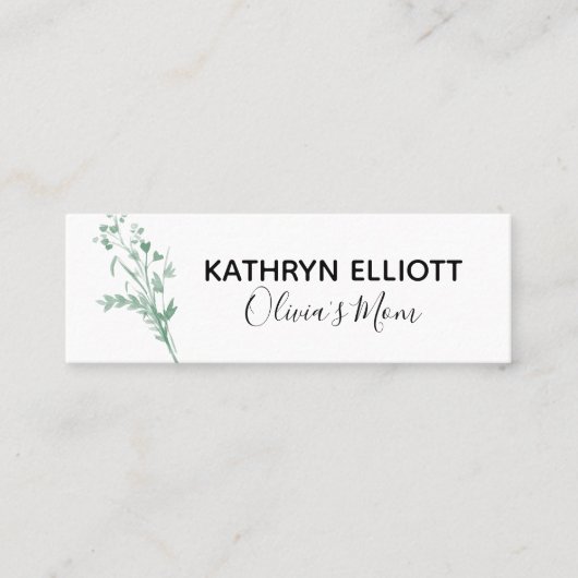 Green Botanical Mommy Play Date Mini Calling Card Telefonnummerkarte (Vorderseite)