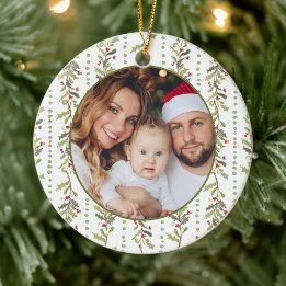 Green Botanical Photo Christmas Keramik Ornament