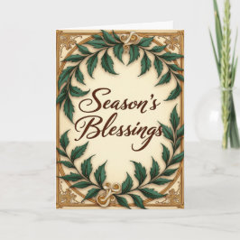 Green Botanical Seasons Blessings Christmas  Karte