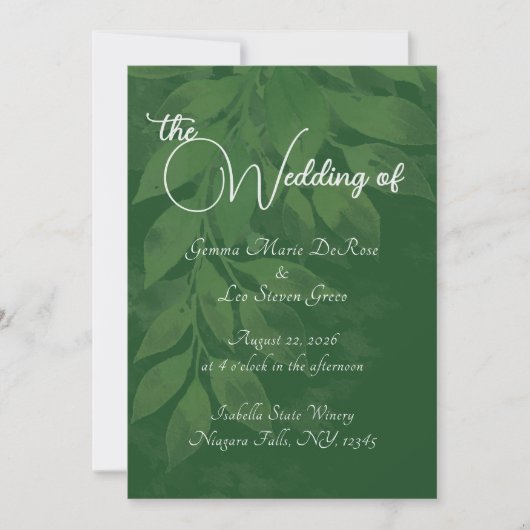 Green Botanical Wedding Invitation Einladung (Vorderseite)