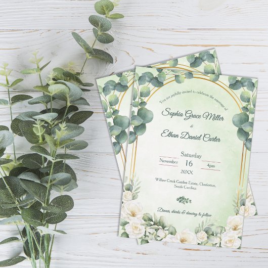Green Botanical Wedding Invitation with Eucalyptus Einladung