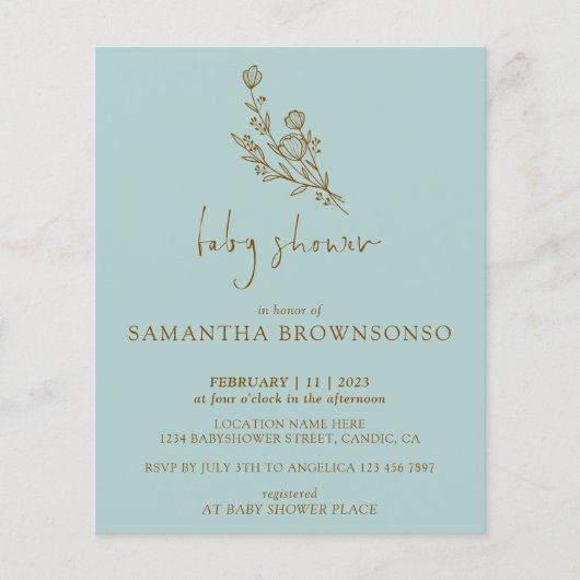 Green Bouquet Botanical Budget Baby Dusche Flyer (Vorne)