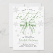 Green Bow Baby Its Cold Outside Winter Baby Shower Einladung (Vorderseite)