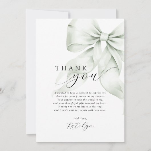 Green Bow Brautparty Dankeskarte (Vorderseite)