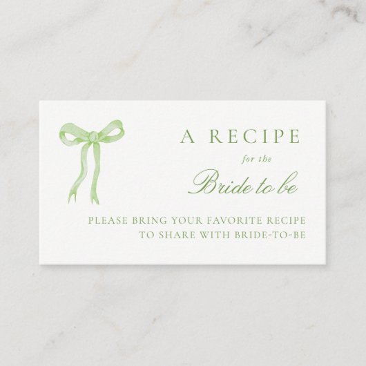 Green Bow Bridal Shower Share A Recipe Begleitkarte (Vorderseite)