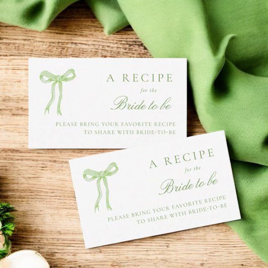 Green Bow Bridal Shower Share A Recipe Begleitkarte