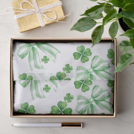 Green Bow Four Leaf Clover St. Patrick's Day Seidenpapier (Geschenk)