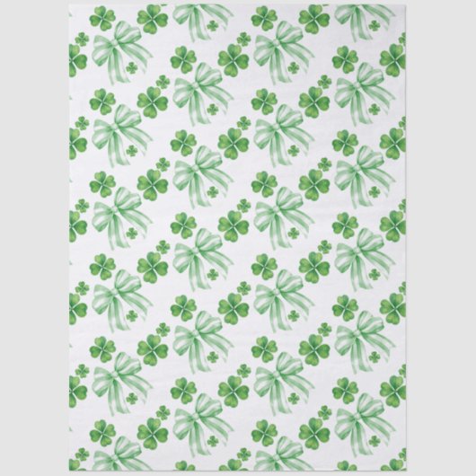 Green Bow Four Leaf Clover St. Patrick's Day Seidenpapier (Vorderseite)