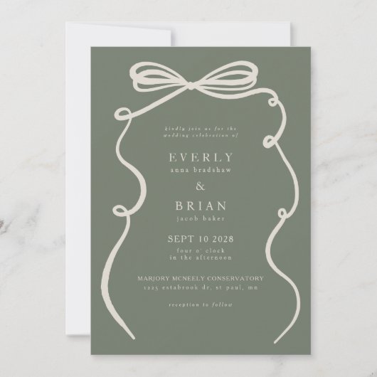 Green Bow Frame Wedding Einladung (Vorderseite)