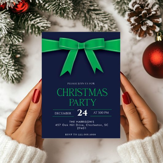 Green Bow Holiday Weihnachtsessen Einladung