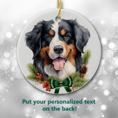 Green Bow Holly Wreath Bernese Mountain Dog Keramik Ornament
