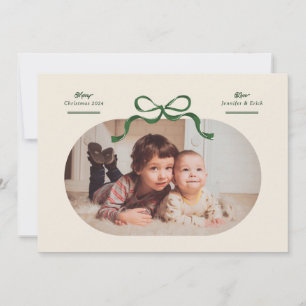 Green Bow Merriest Christmas Oval Foto Flat Feiertagskarte