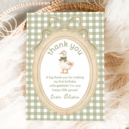 Green Bow One Silly Goose Birthday Thank You Card Dankeskarte
