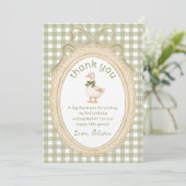 Green Bow One Silly Goose Birthday Thank You Card Dankeskarte (Stehend Vorderseite)