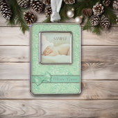 Green Bow Pastel Baby First Christmas Rahmen-Ornament Silber