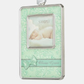 Green Bow Pastel Baby First Christmas Rahmen-Ornament Silber (Links)