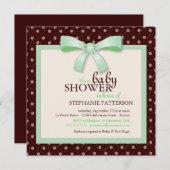 Green Bow Polka Dot Neutral Baby Shower Invitation Einladung (Vorne/Hinten)