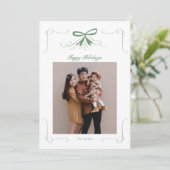 Green Bow Ribbon Weihnachtskarte Feiertagskarte (Stehend Vorderseite)