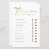 Green Bow sagte er sagte, sie sagte Brautparty Gam (Vorne/Hinten)