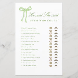 Green Bow sagte er sagte, sie sagte Brautparty Gam