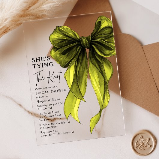 Green Bow She's Tying The Knot Bridal Shower Acryleinladungen