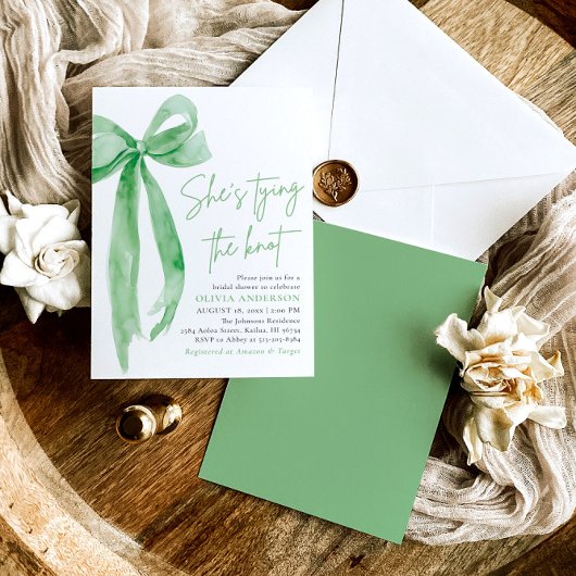 Green Bow Sie bindet das Brautparty des Knotens Einladung