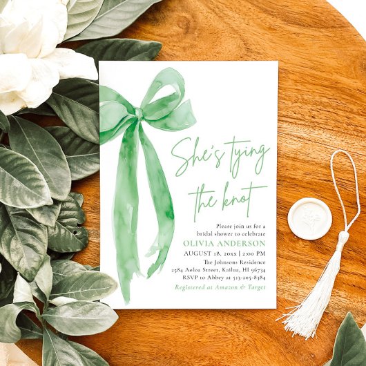 Green Bow Sie bindet das Brautparty des Knotens Einladung