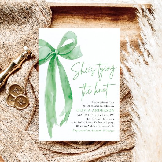Green Bow Sie bindet das Brautparty des Knotens Einladung