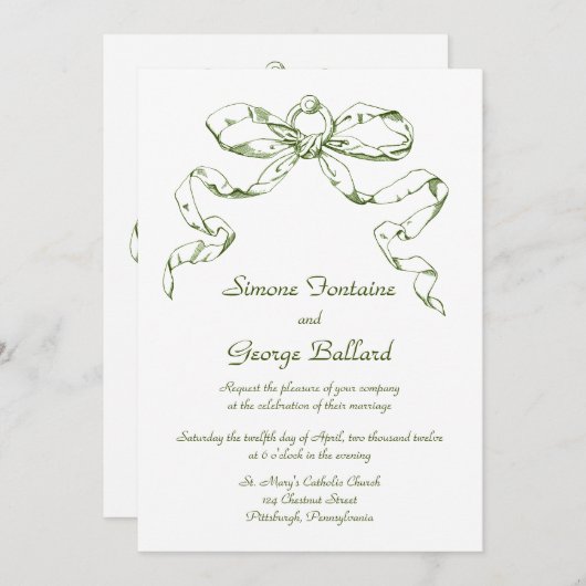 Green Bow Swag Wedding Einladung (Vorne/Hinten)