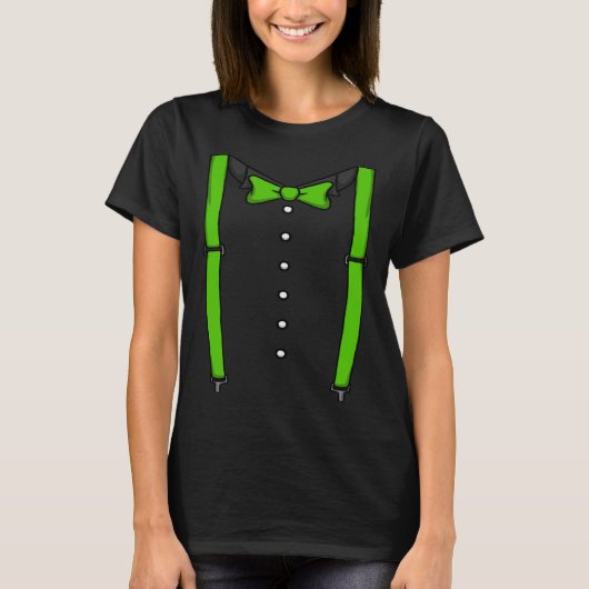 Green Bow Tie Suspenders Cummerbund Tuxedo Bow Tie T-Shirt (Vorderseite)