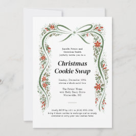 Green Bow und Poinsettias Weihnachtsfeiertag Einladung