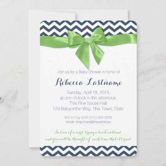 Green Bow und Zigzag Baby Dusche Einladung (Vorderseite)