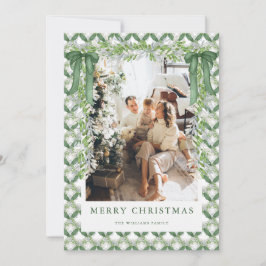Green Bow Vintage Christmas Photo Holiday Card Feiertagskarte