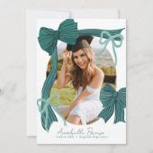 Green Bows Photo Graduation Announcement Einladung (Vorderseite)