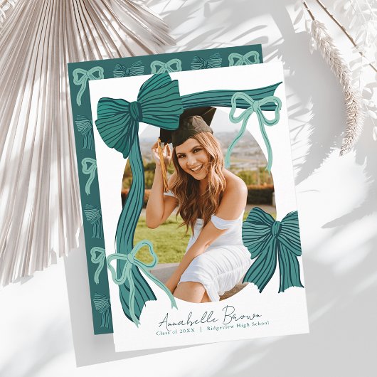 Green Bows Photo Graduation Announcement Einladung