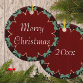Green Bows Red Circles Custom Keramikornament