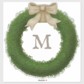 Green Boxwood Kranz mit Bow Custom Monogram Aufkleber (Blatt)