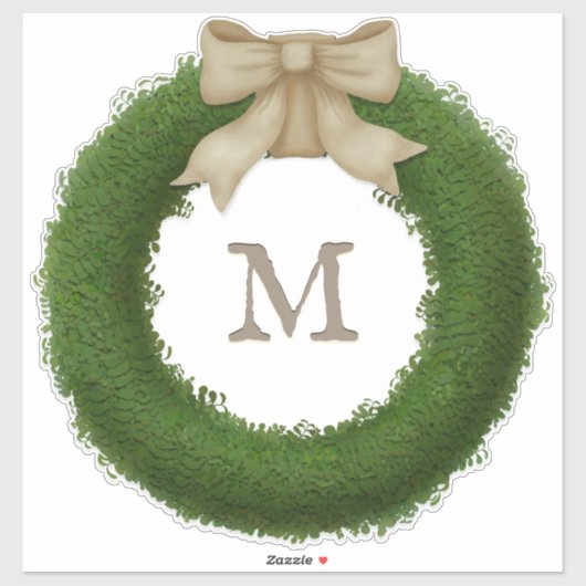 Green Boxwood Kranz mit Bow Custom Monogram Aufkleber (Blatt)