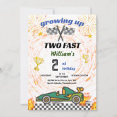 Green Boy Autos Race Auto zwei schnelle 2. Geburts Einladung (Vorderseite)