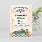Green Boy Autos Race Auto zwei schnelle 2. Geburts Einladung (Stehend Vorderseite)