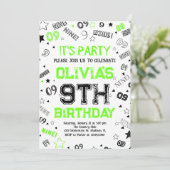 Green Boy Number Nine Birthday Party Einladung (Stehend Vorderseite)